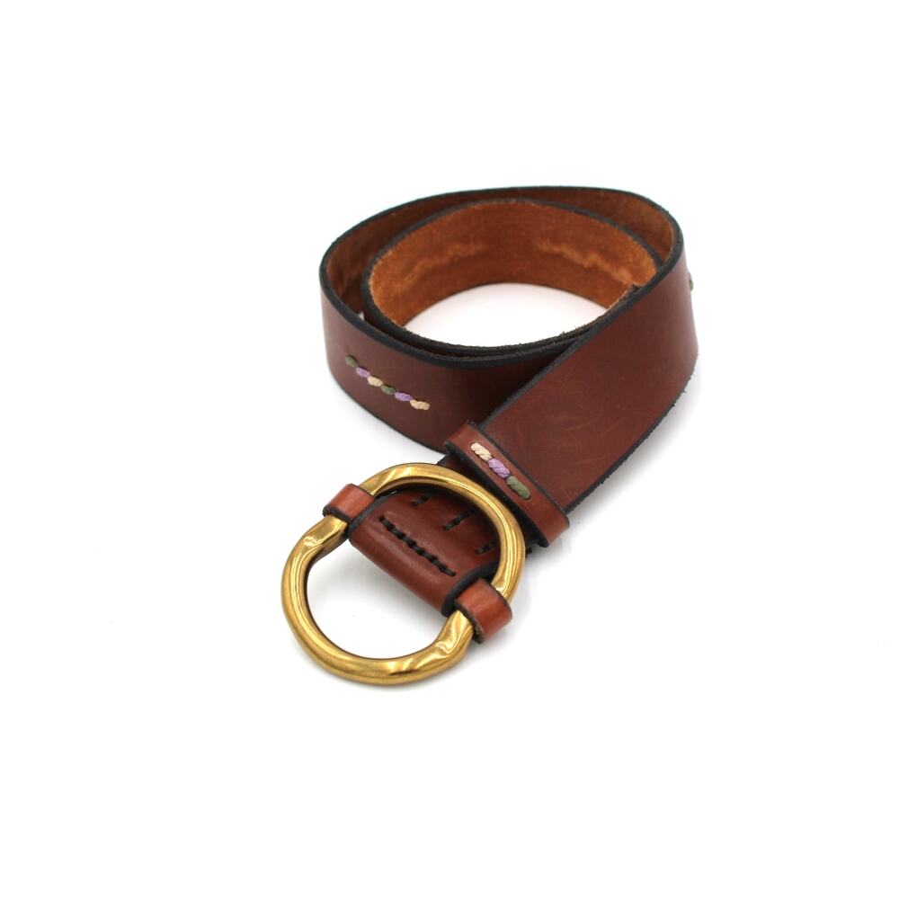 Lucky Brand Western Festival Belt Leather Womens Size 32 Brown Ring Buckle Boho